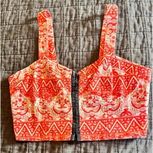 Lucca Couture Red Paisley Geometric Hook Eye Front Crop Top Bustier Size 4